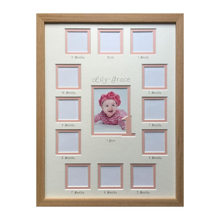 1st year collage Portrait pink in beech frame