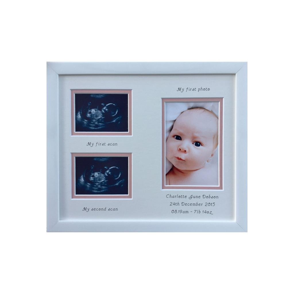 Personalised Girl 1st and 2nd Scan Double Picture Frame 12 x 10 White