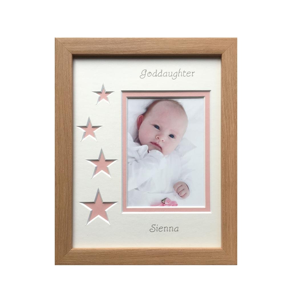 Goddaughter Portrait Pink Stars Beech Photo Frame