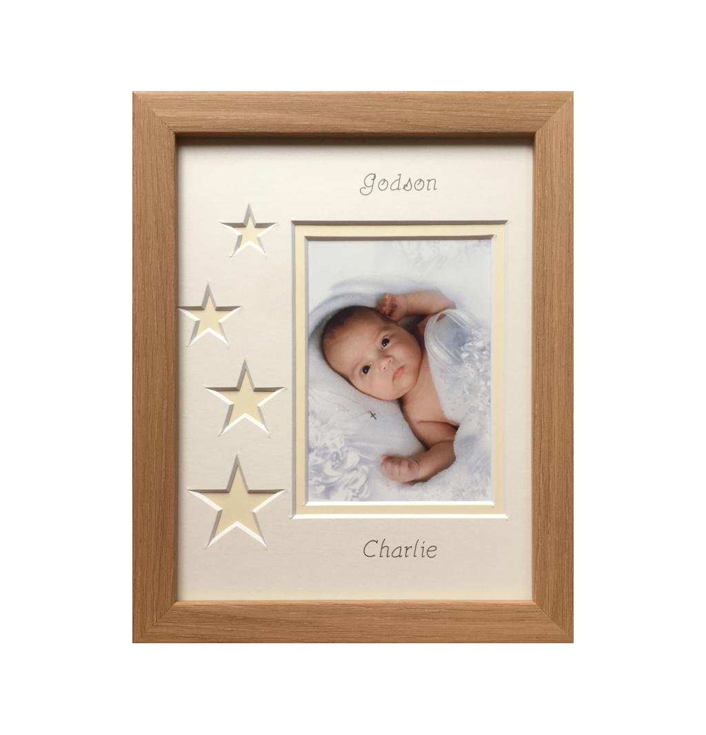 Godson Blue Stars Portrait Photo Frame Beech