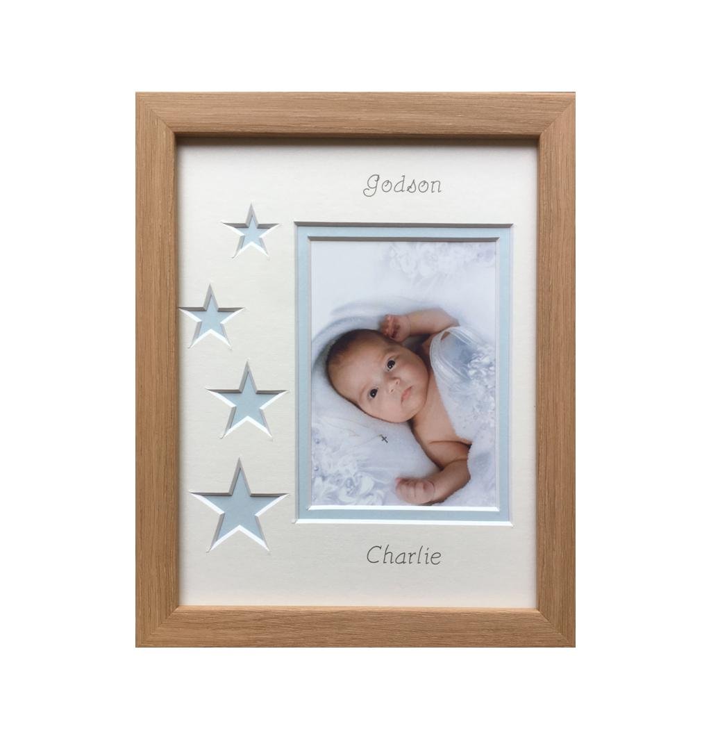 Godson Blue Stars Portrait Photo Frame Beech