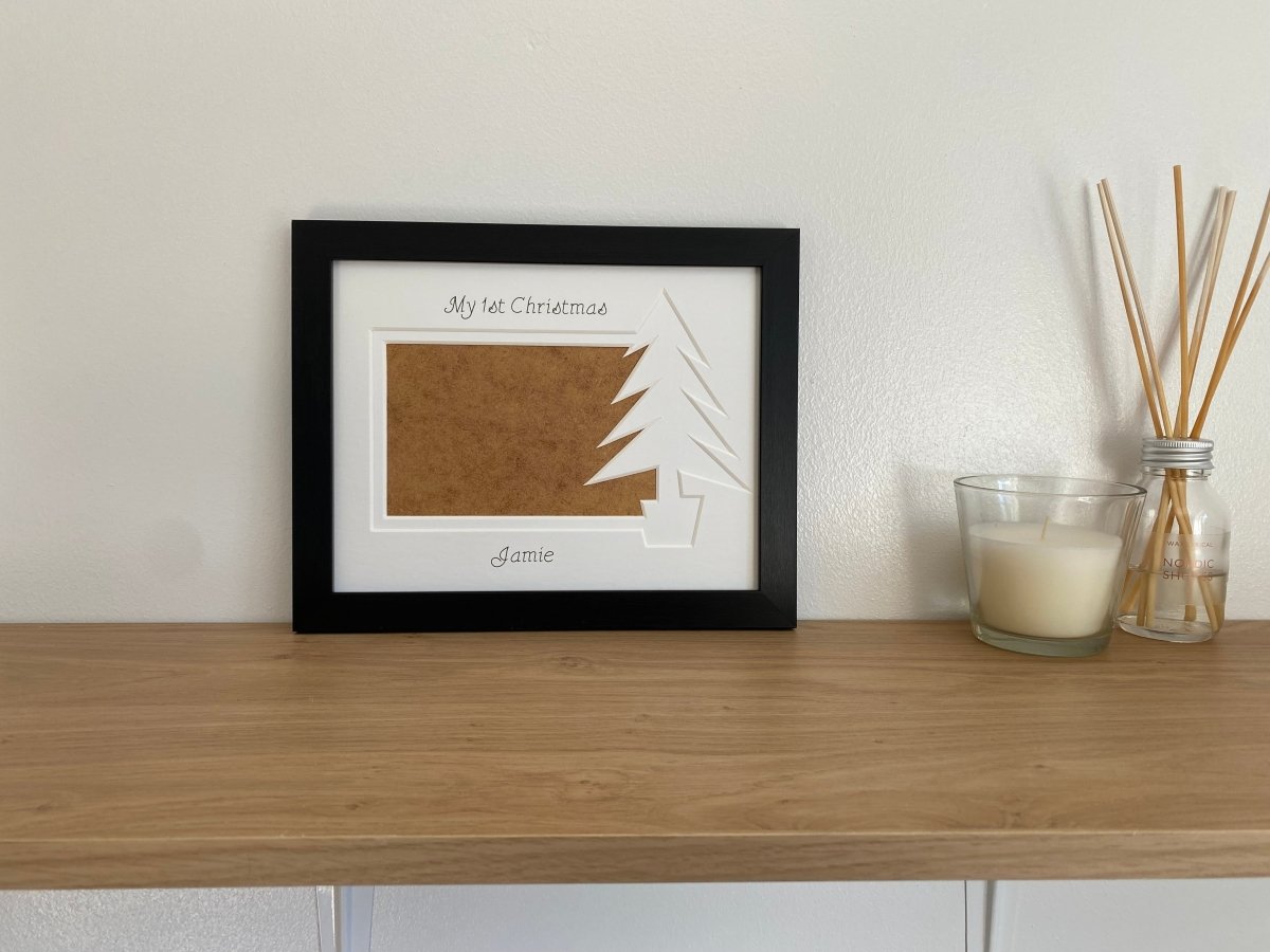 Personalised Christmas tree-shaped picture frame for baby, toddler first Christmas