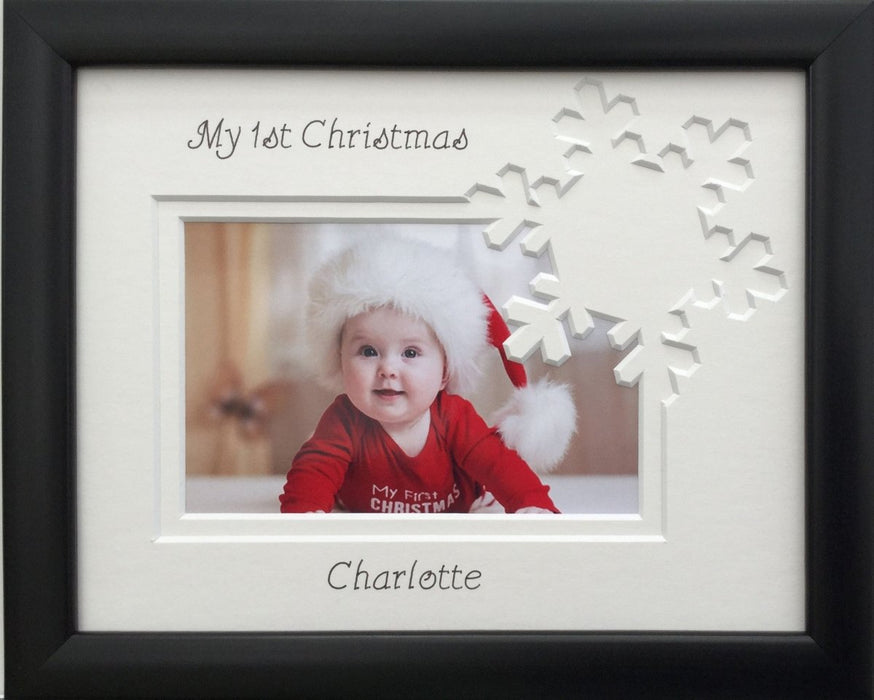 Personalised My First Christmas Photo Frame Snowflake 9 x 7 Black