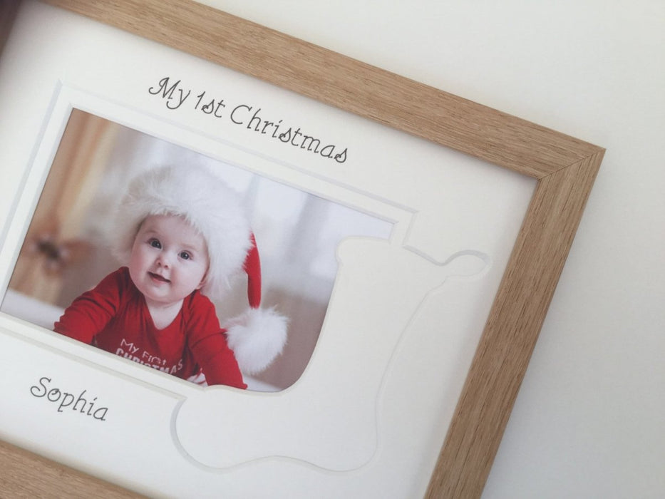 Personalised My First Christmas Photo Frame Stocking 9 x 7 Beech