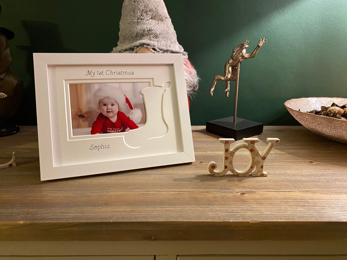 Personalised baby first Christmas stocking picture frame 