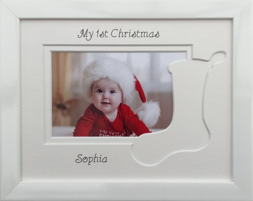 My First Christmas - Stocking, White Photo Frame 9 x 7