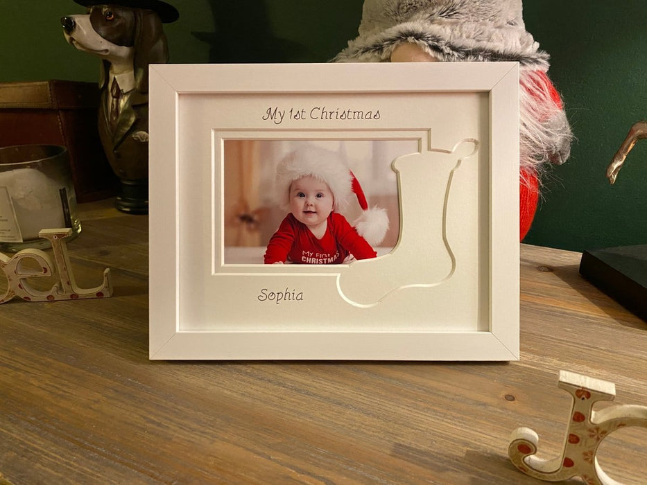 Christmas stocking picture frame white