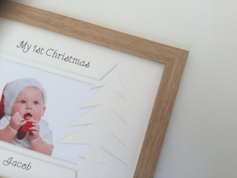 Personalised My First Christmas Photo Frame Xmas Tree 9 x 7 Beech