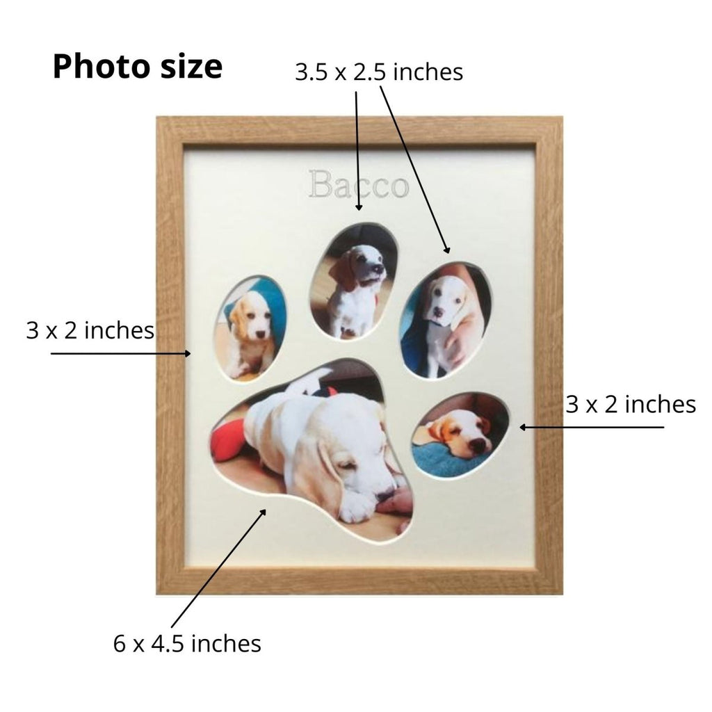 Photo size for each aperture - paw shaped precision-cut frame