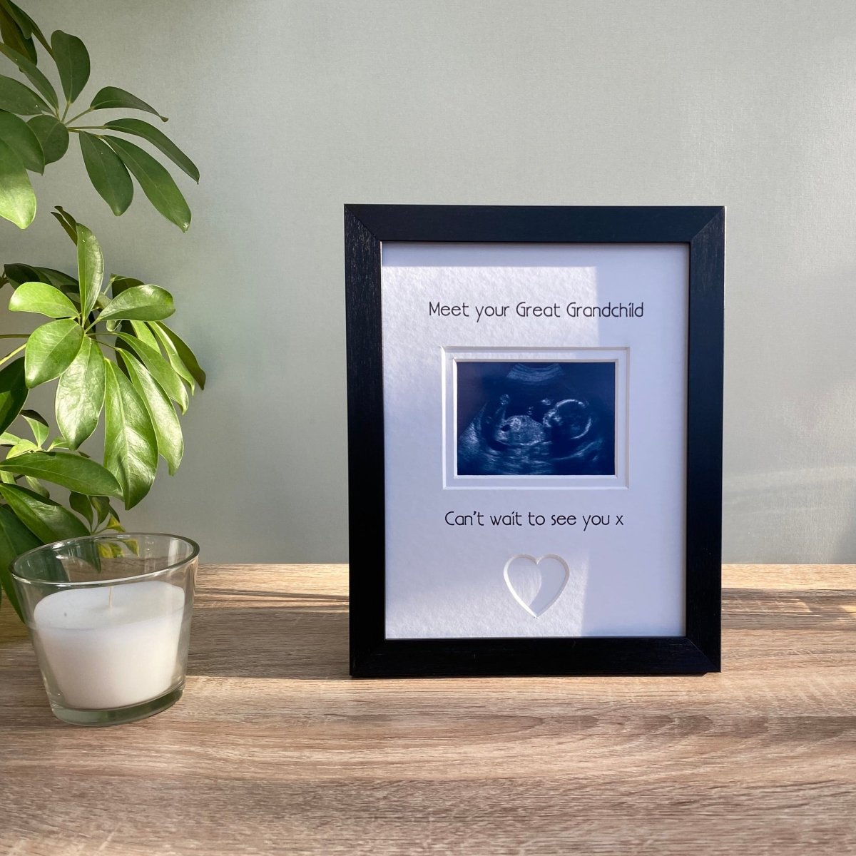 Contemporary black frame, picture mount with a ultrasound image for Great Grandparents