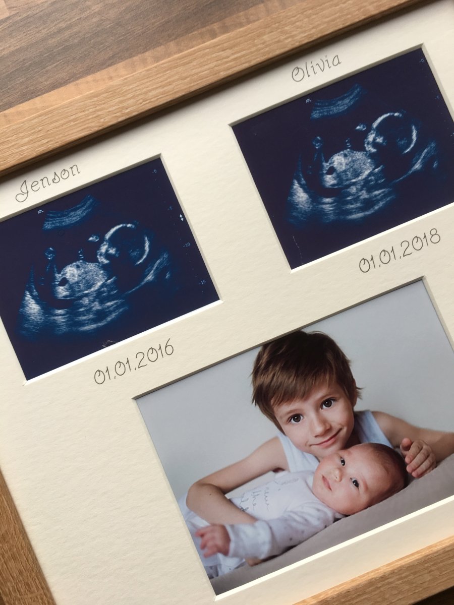 2 scans 2 siblings personalised photo frame Beech 12 x 10