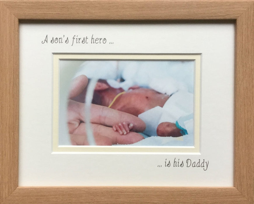 A Sons First Hero is his Daddy Photo Frame 9 x 7 Beech Landscape