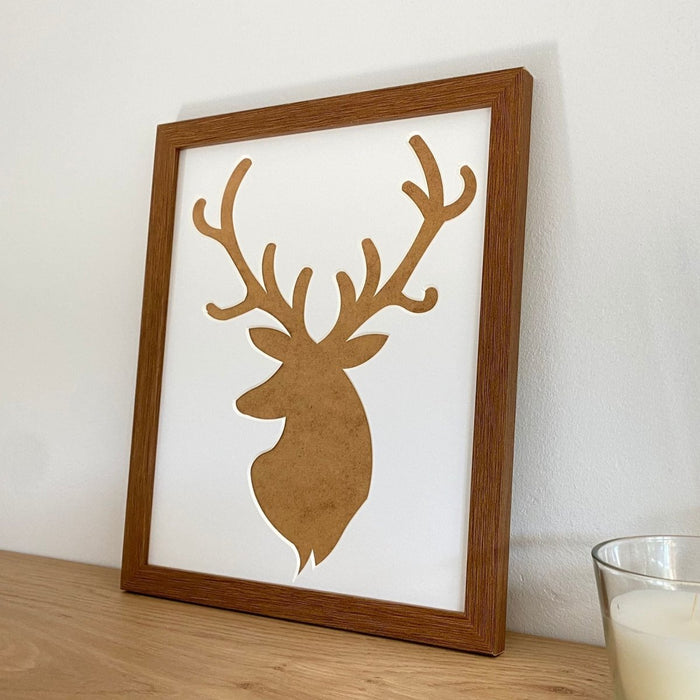 Stag Head Silhouette Picture Frame, Dark Brown