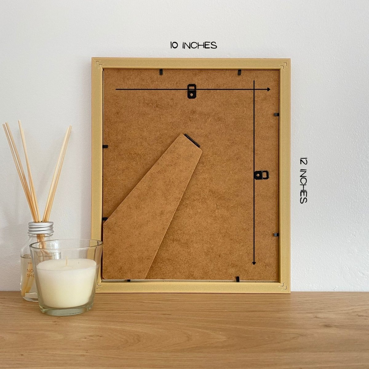 back of a picture frame on shelf