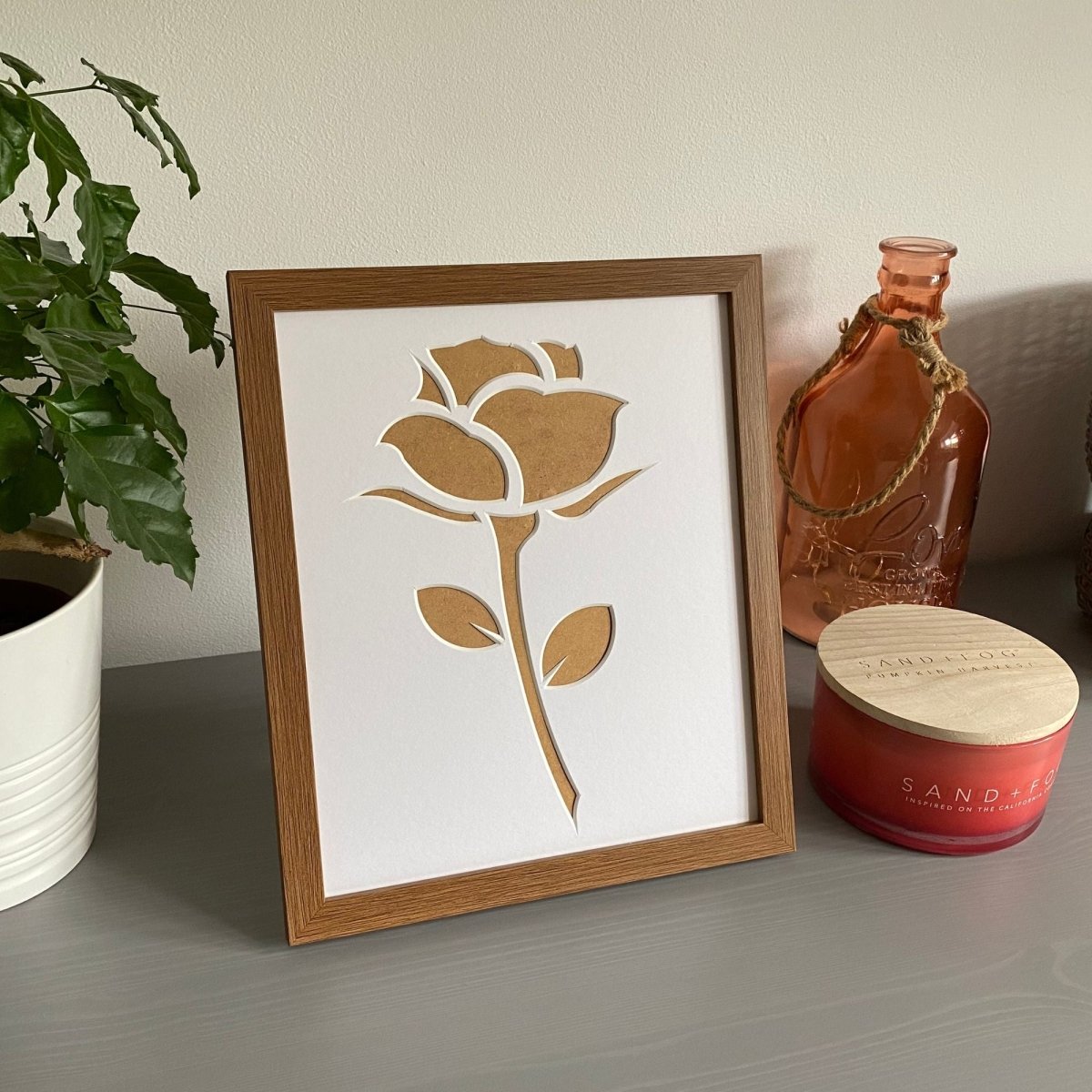 Dark Brown, Stem Rose Silhouette Picture - Azana Photo Frames