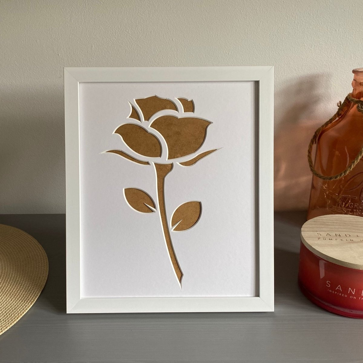 White Stem Rose Silhouette - Azana Photo Frames