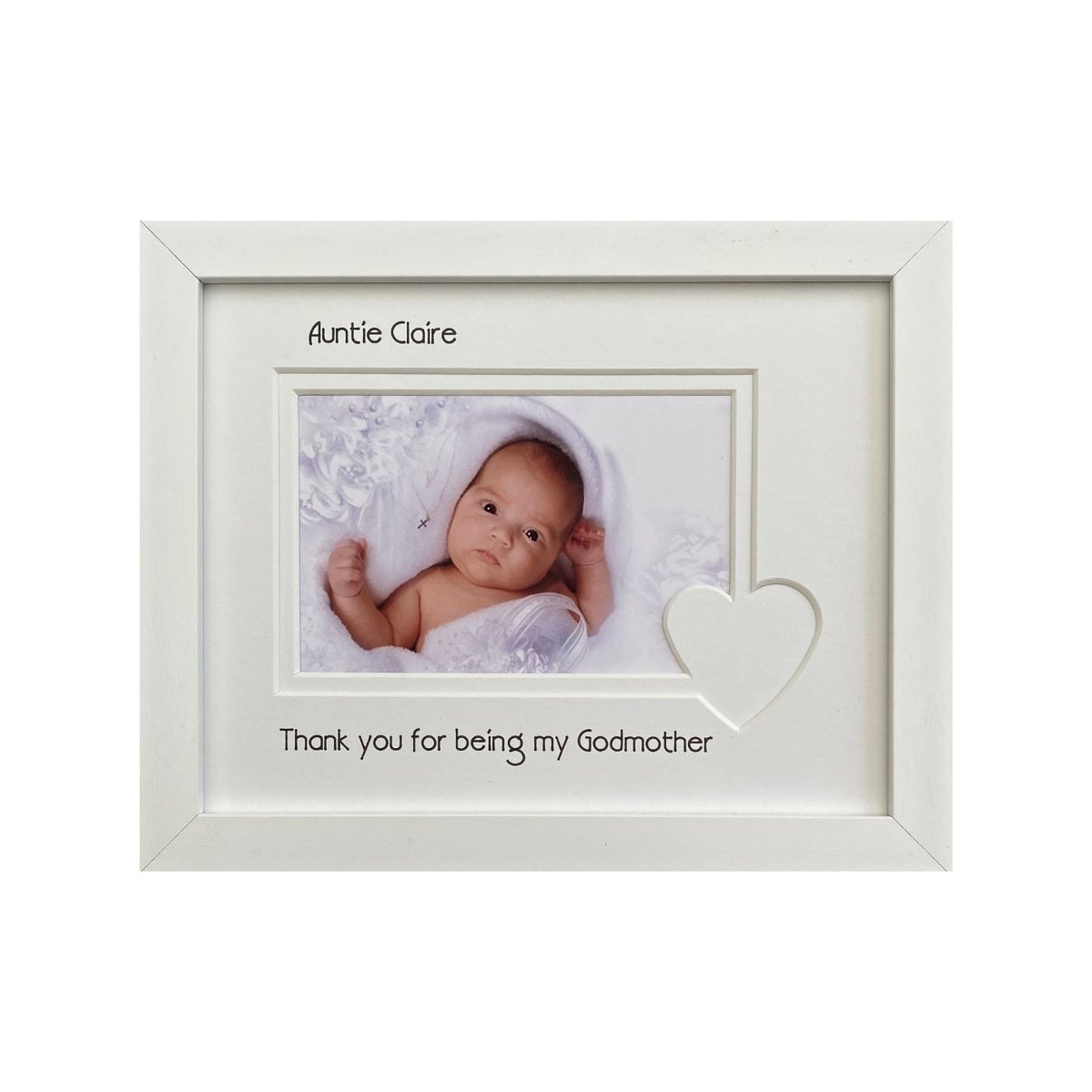 Godmother white heart white picture frame landscape