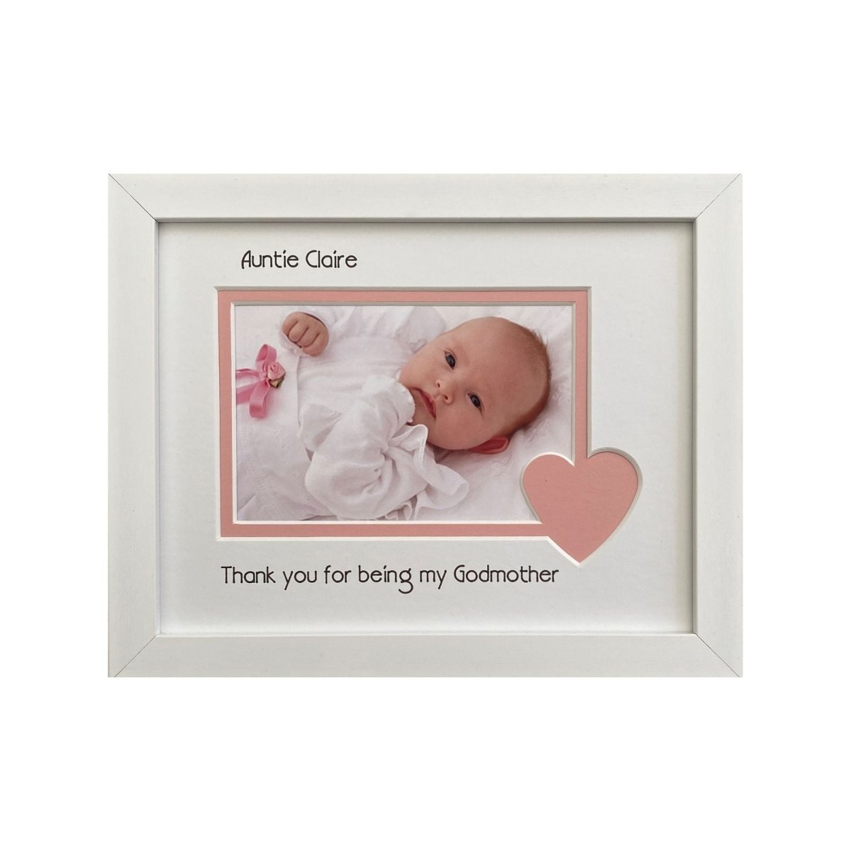 Godmother pink heart white picture frame landscape