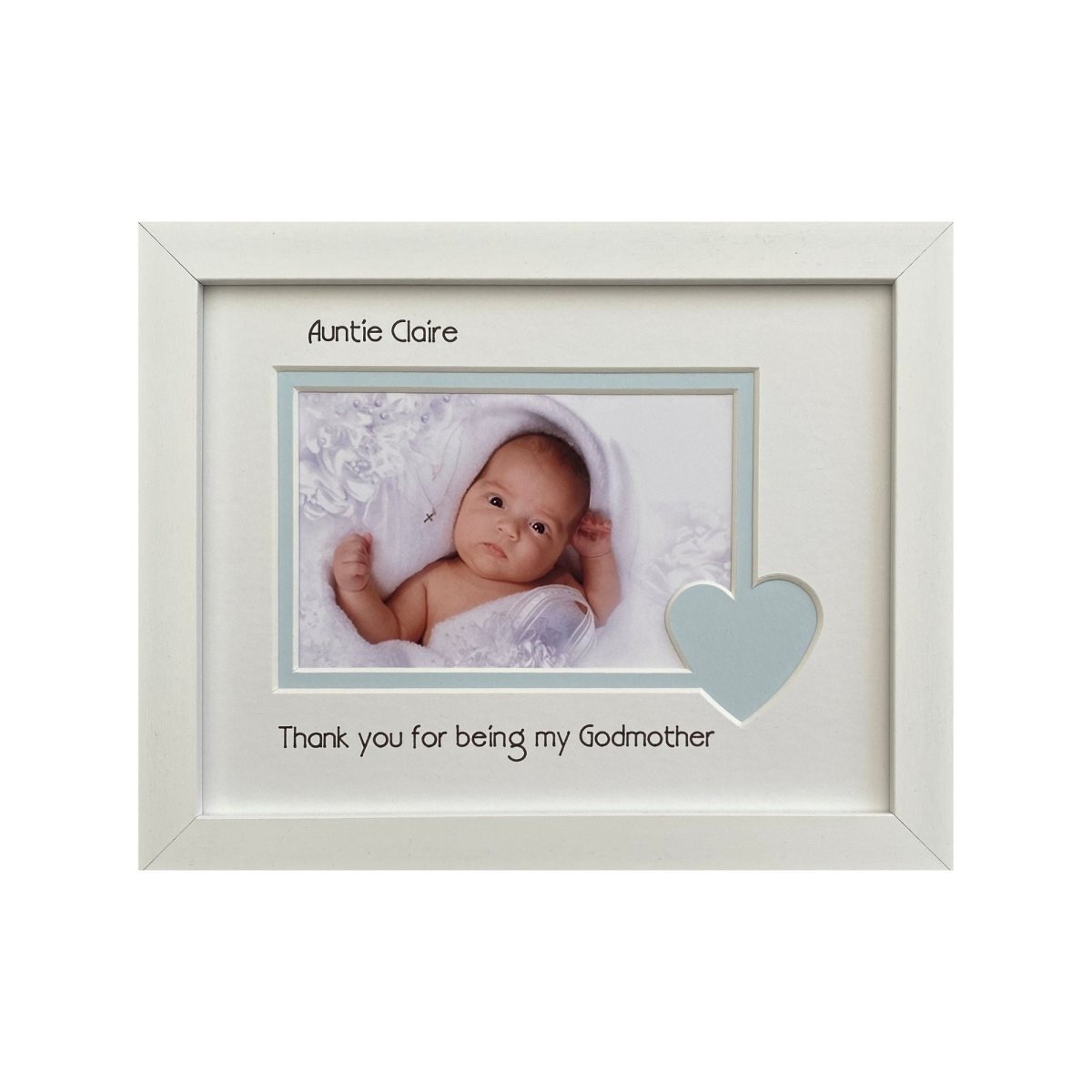 Godmother blue heart white picture frame landscape