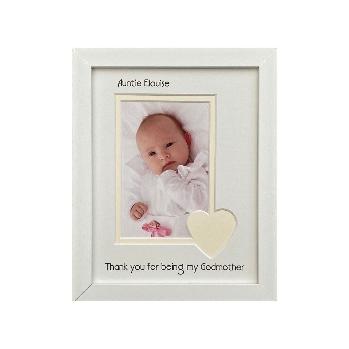 Godmother cream heart white picture frame