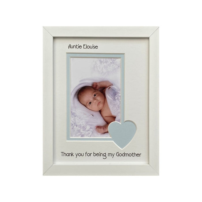 Godmother blue heart white picture frame portrait