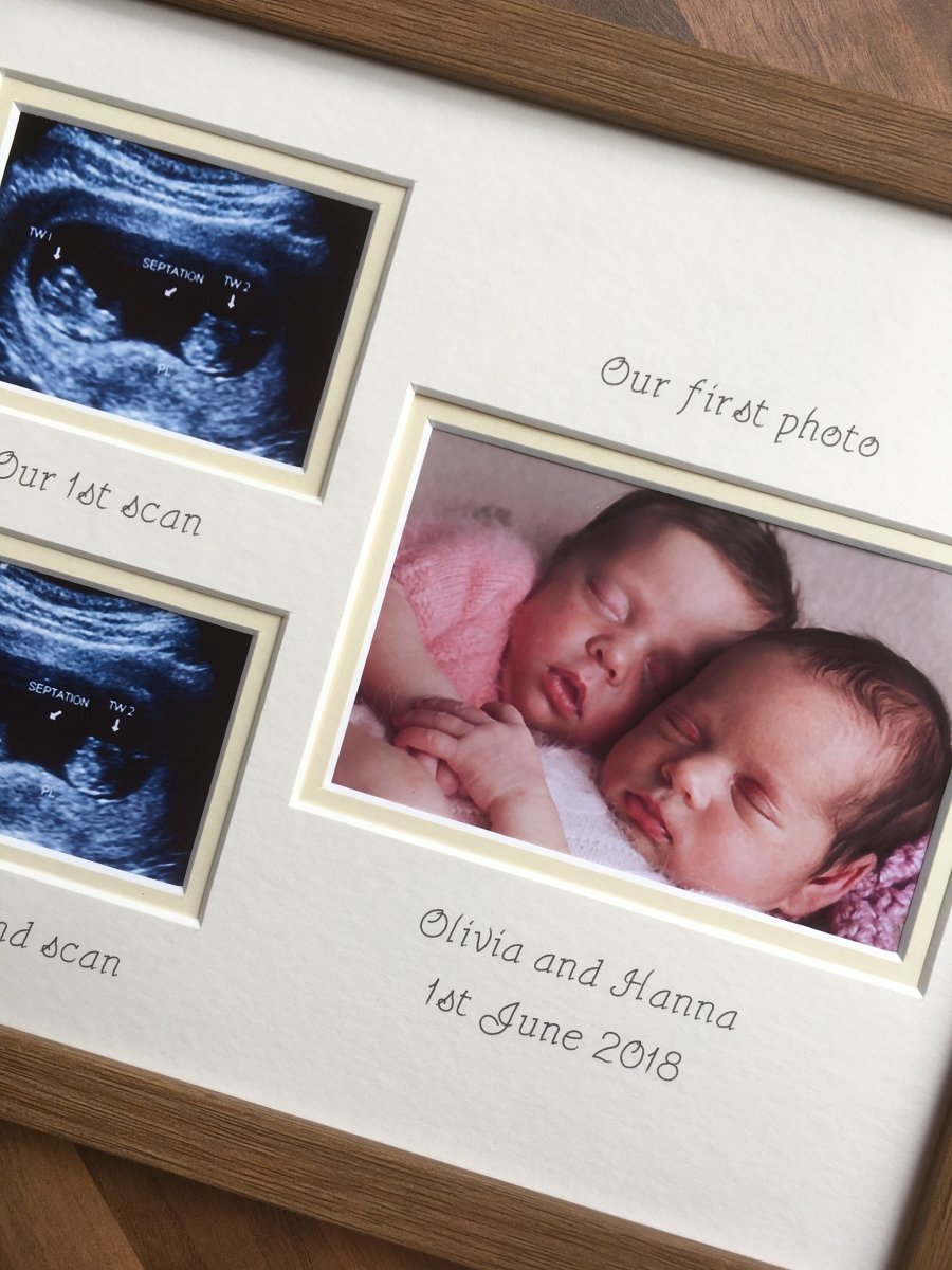 Triplets Twins Ultrasound Scan Picture Frame Gift 12 x 10 Oak Wood-Effect