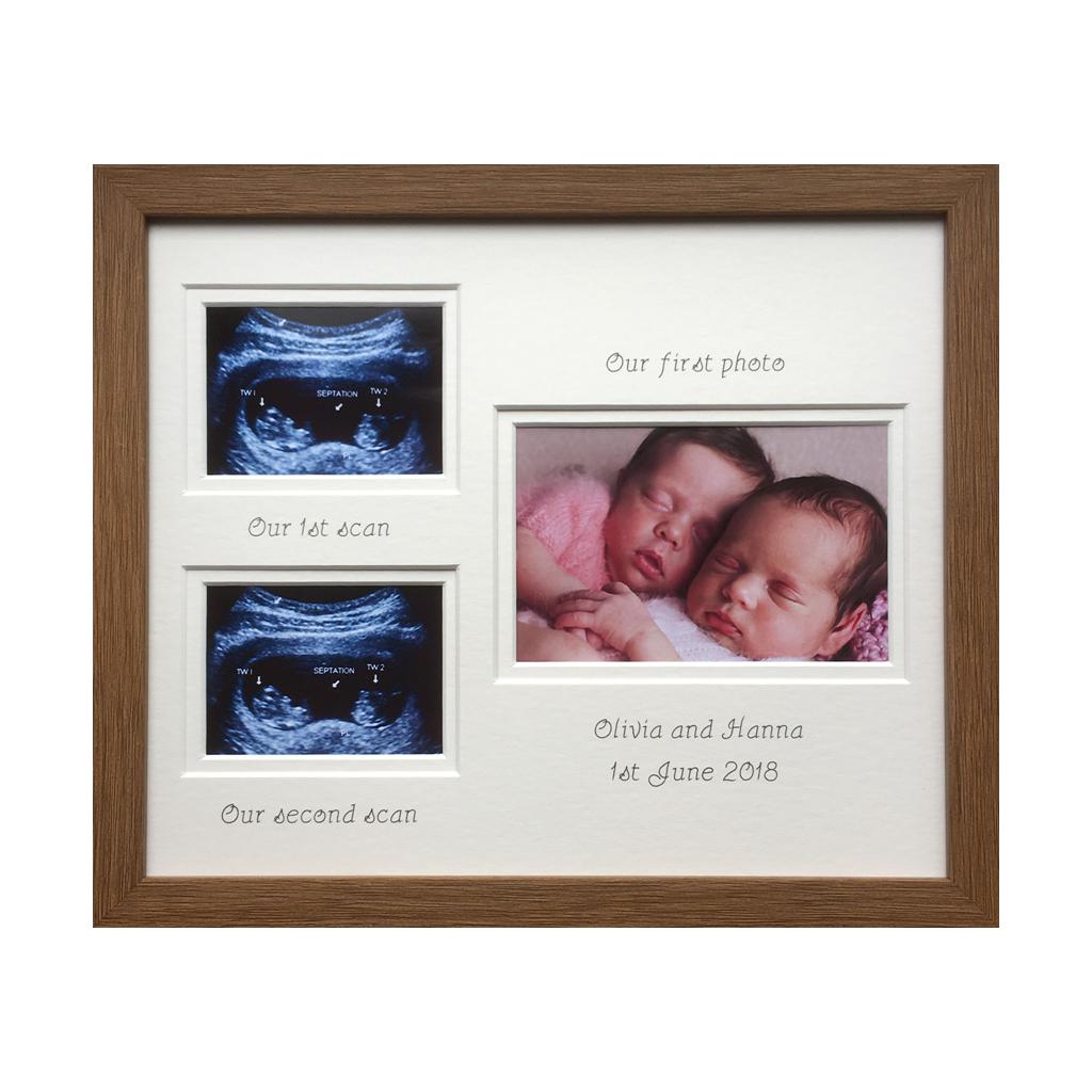 Personalised Twin Scan Frame 12x10 - Dark Brown – Azana Photo Frames
