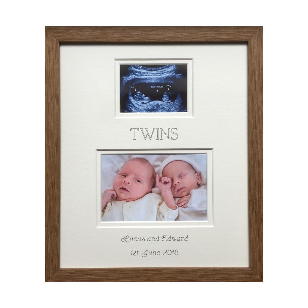 Personalised Twin Scan Picture Frame 12 x 10 Oak