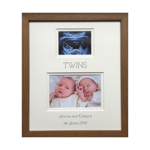 Personalised Twin Scan Picture Frame 12 x 10 Oak