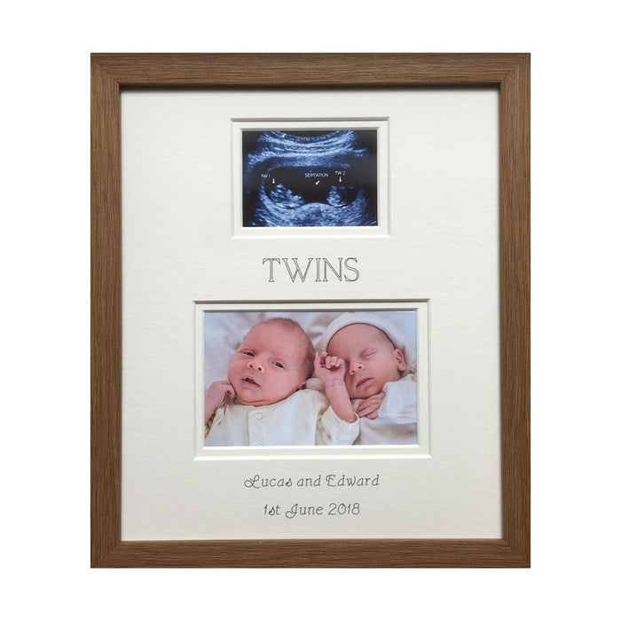 Personalised Twin Scan Picture Frame 12 x 10 Oak