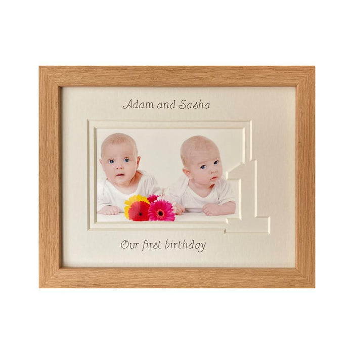 Brother and Sister Twin 1st Birthday Beech Frame