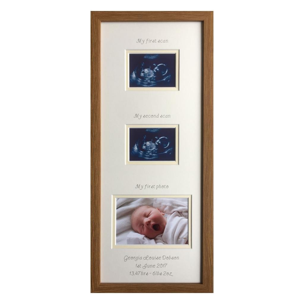 2 Scans and Baby 1st Photo Frame 20 x 8 Oak - Landscape
