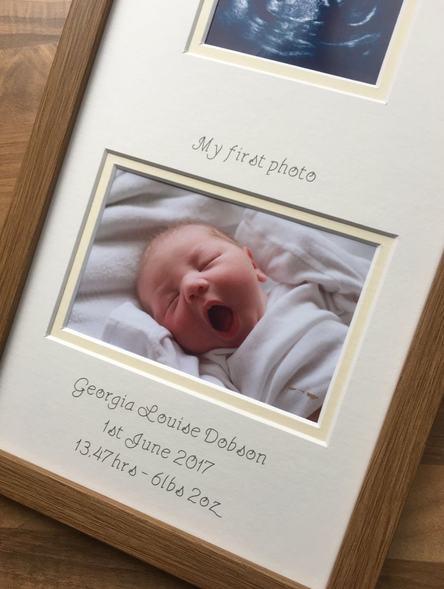 2 Scans and Baby 1st Photo - Name & Birth details inscribed