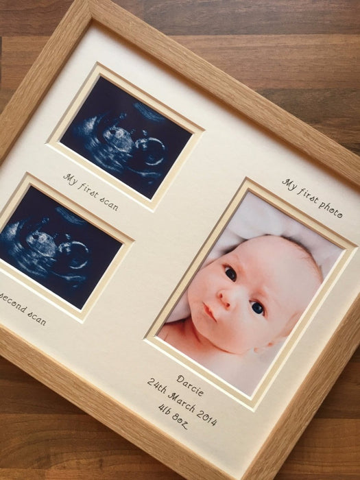 Unisex Double Baby Scan Photo Frame 12 x 10 Beech Portrait