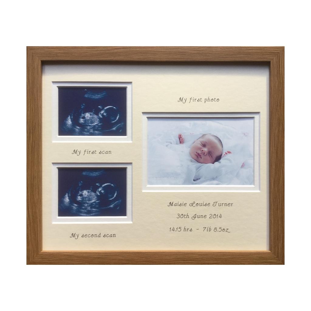 Unisex Double Baby Scan Photo Frame 12 x 10 Dark Oak