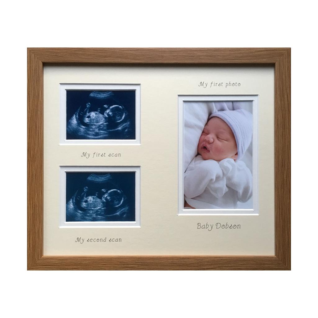 Unisex Double Baby Scan Photo Frame 12 x 10 Dark Oak