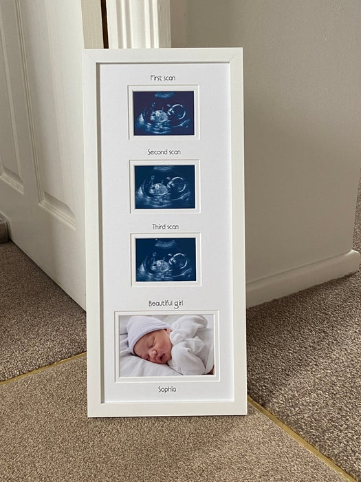 White collage baby scan picture frame, measures 20 x 8 inches
