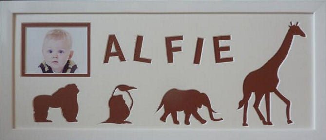 Name Photo Frame Zoo Animals - Coffee Brown